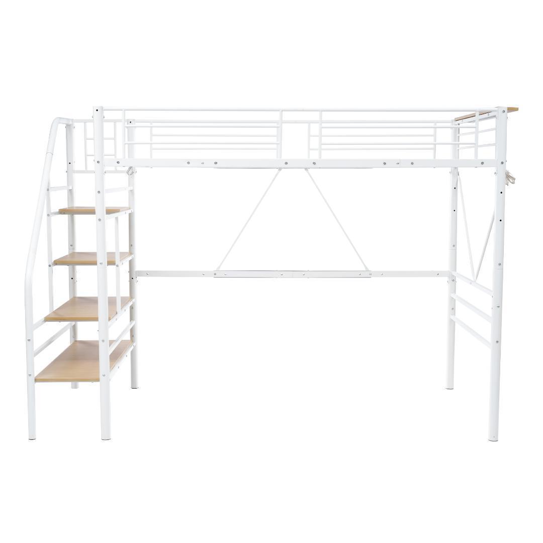 【10cm厚さマットレス付き】ロフトベッド 階段付き S シングル パイプベッド
