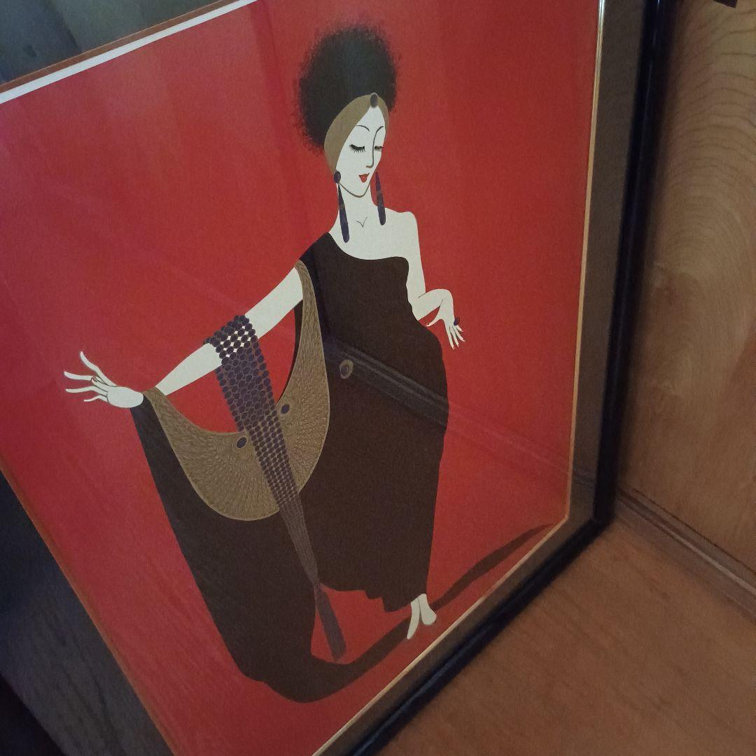 ​エルテ Erte 魅力 アールデコ調 額装品 アフロ 美人画 黒 赤 大判