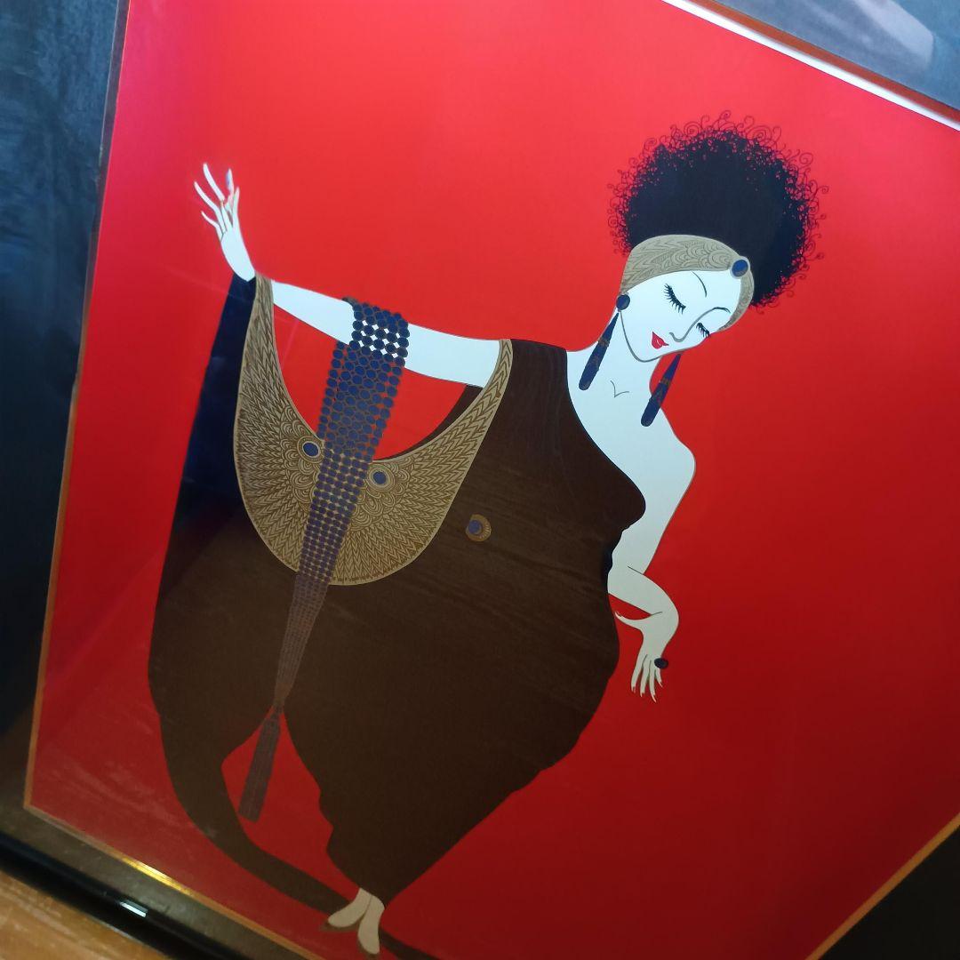 ​エルテ Erte 魅力 アールデコ調 額装品 アフロ 美人画 黒 赤 大判
