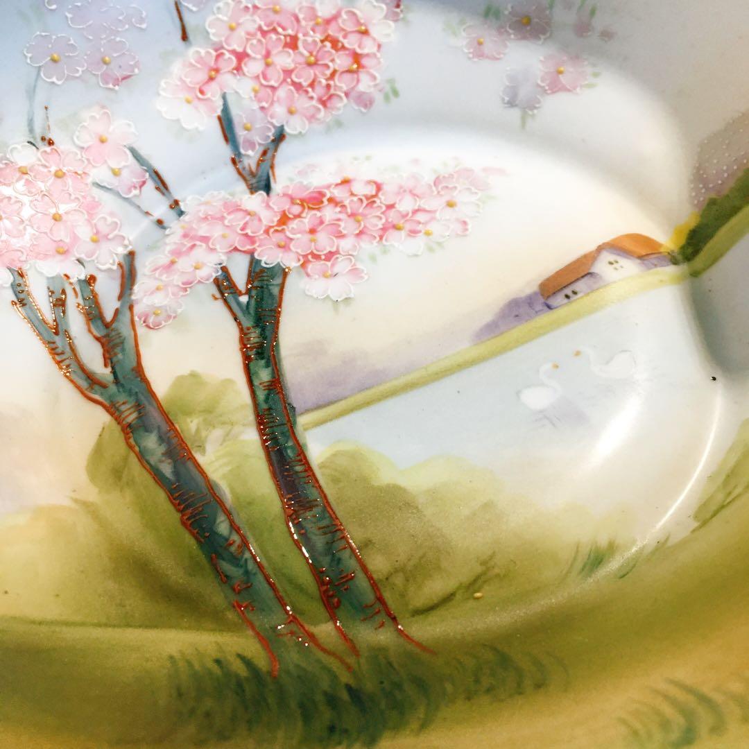 桜　湖畔　白鳥　オールドノリタケ　飾り皿　中皿　食器　ノリタケ　アンティーク