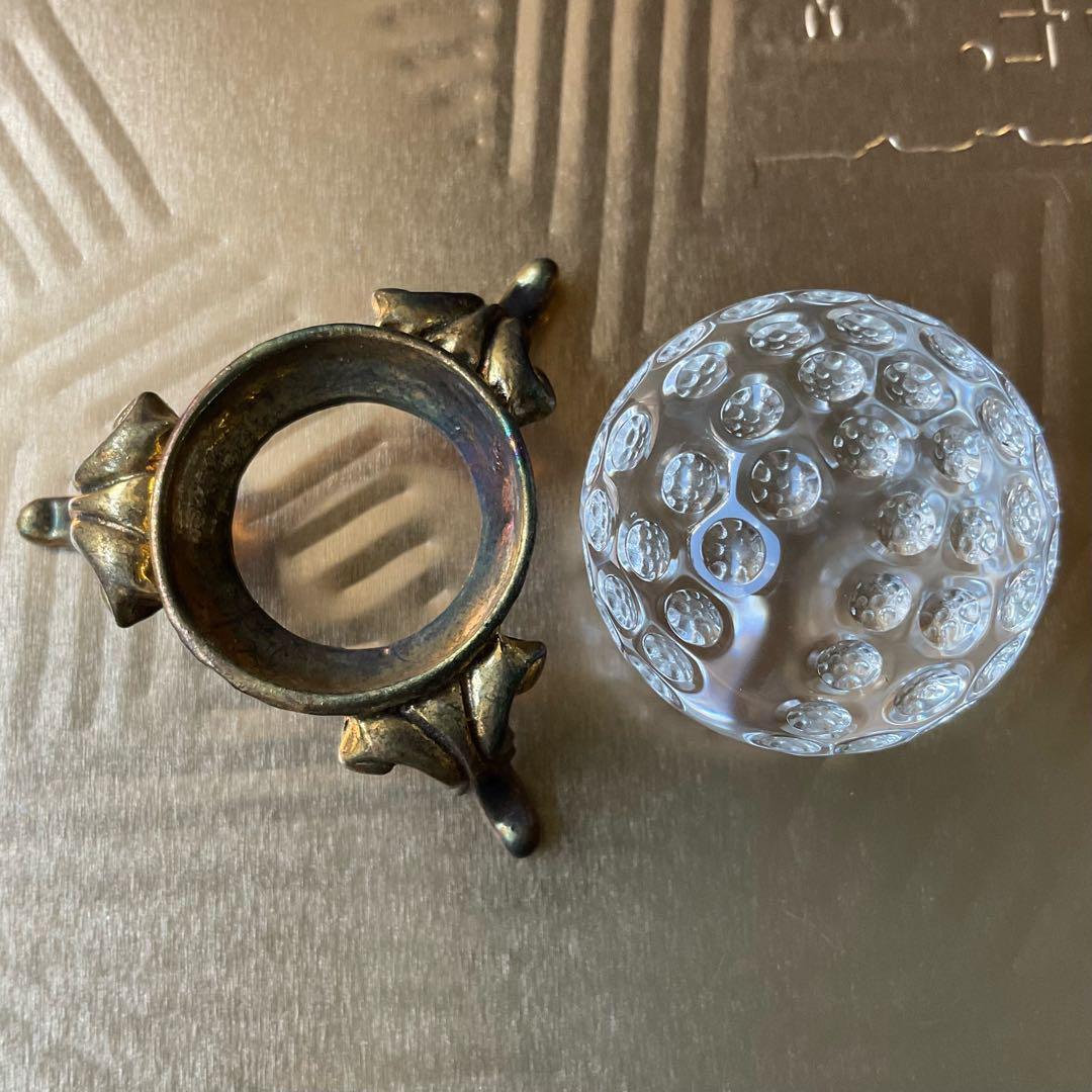 天然水晶玉アンティーク台座付き　32ｍｍ　シンプル　天然石クリスタル　袋付きＤ