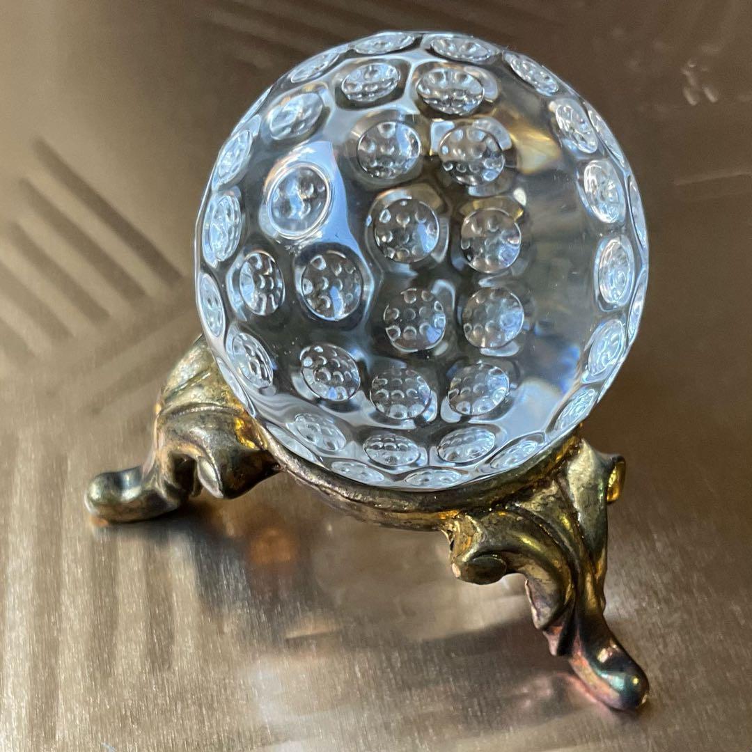 天然水晶玉アンティーク台座付き　32ｍｍ　シンプル　天然石クリスタル　袋付きＤ