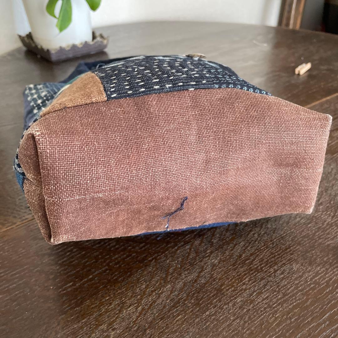 藍染　刺し子　パッチワークバッグ