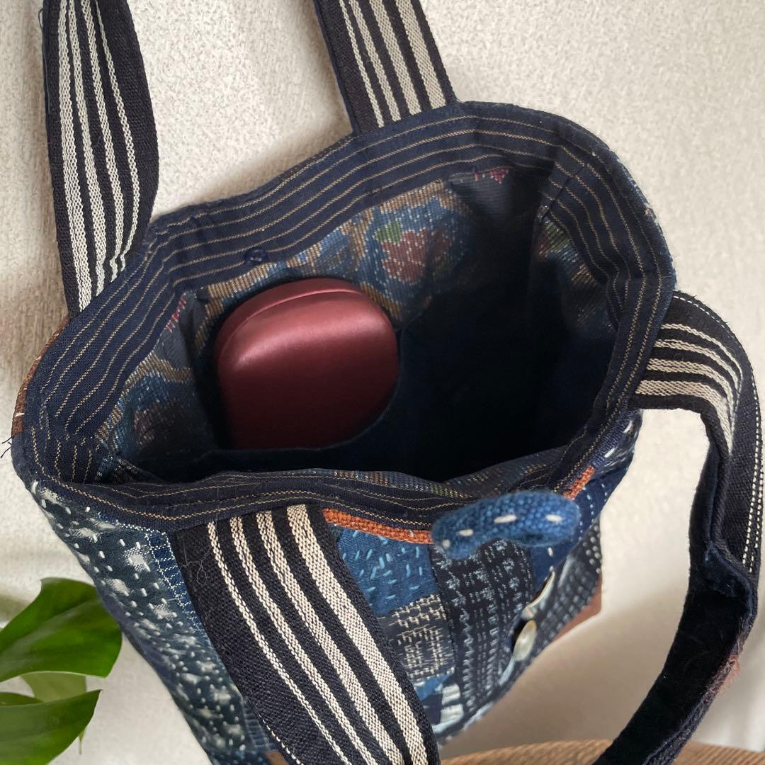 藍染　刺し子　パッチワークバッグ