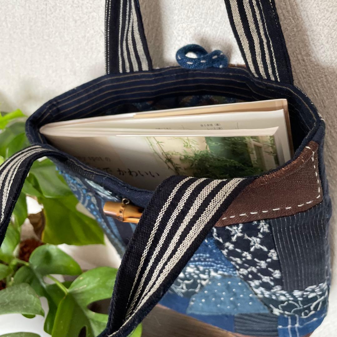 藍染　刺し子　パッチワークバッグ