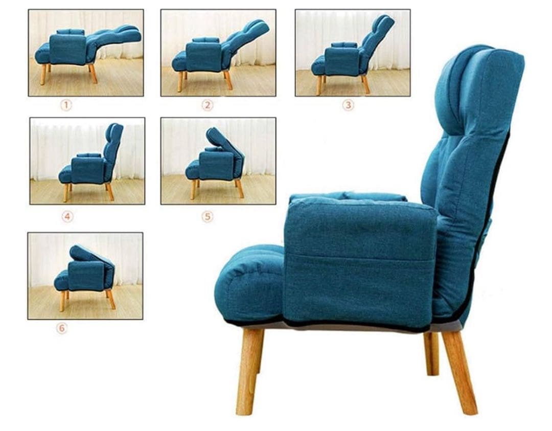 リクライニン口　ソファー　オッドマン付き　ネイビー