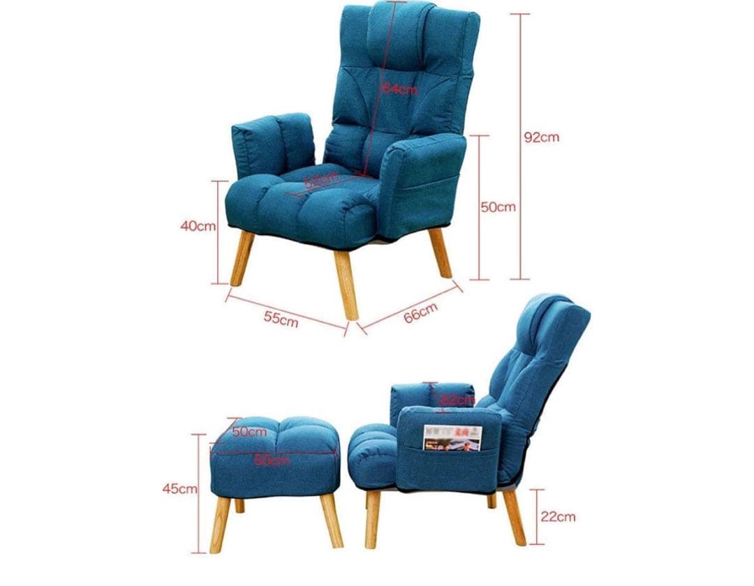 リクライニン口　ソファー　オッドマン付き　ネイビー