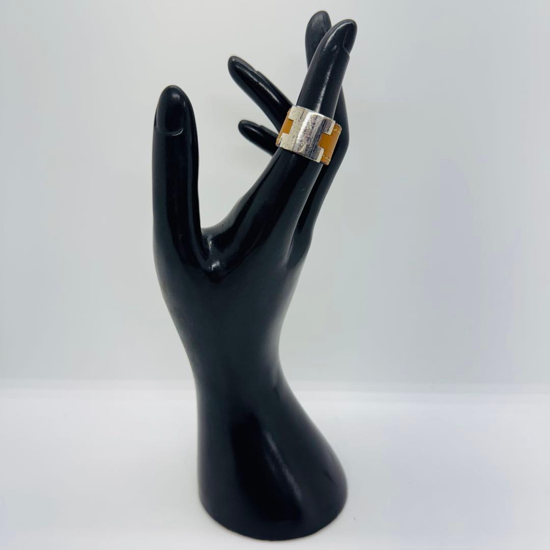 ✨HERMES✨エルメス✨レザー✨シルバー✨ブラウン✨Hロゴ✨ルーリーリング✨