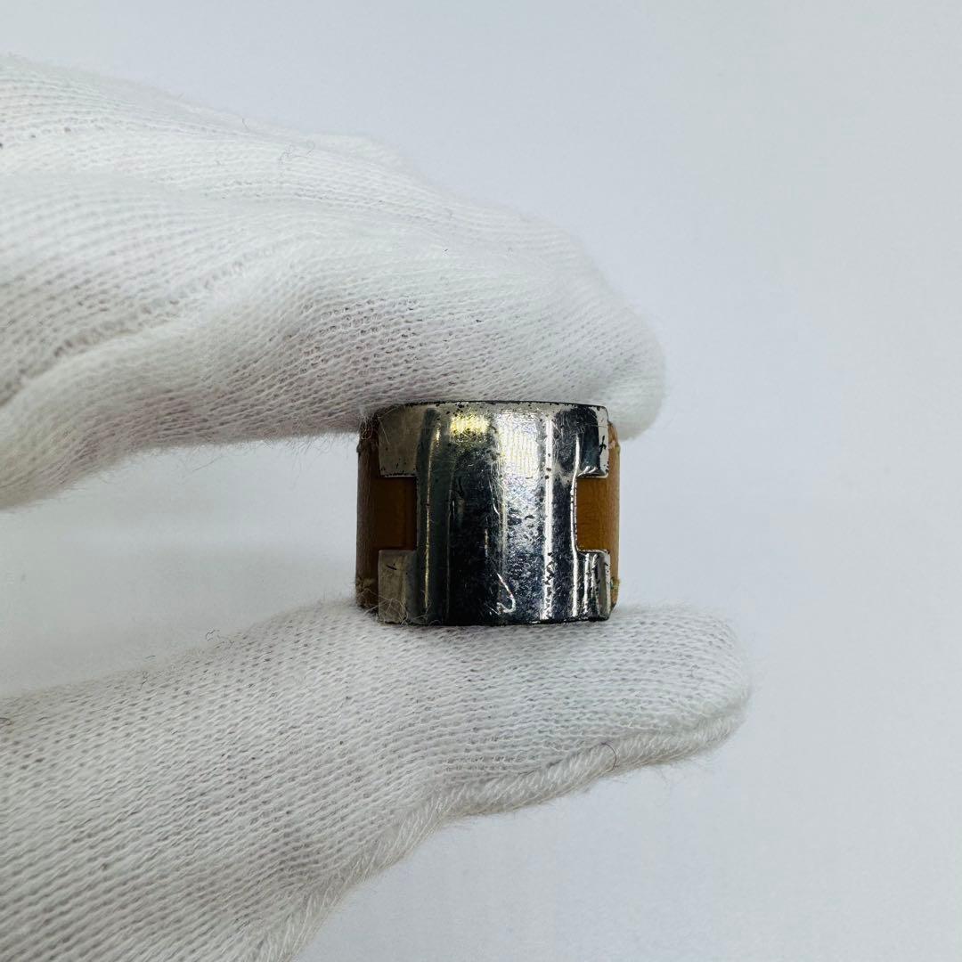 ✨HERMES✨エルメス✨レザー✨シルバー✨ブラウン✨Hロゴ✨ルーリーリング✨