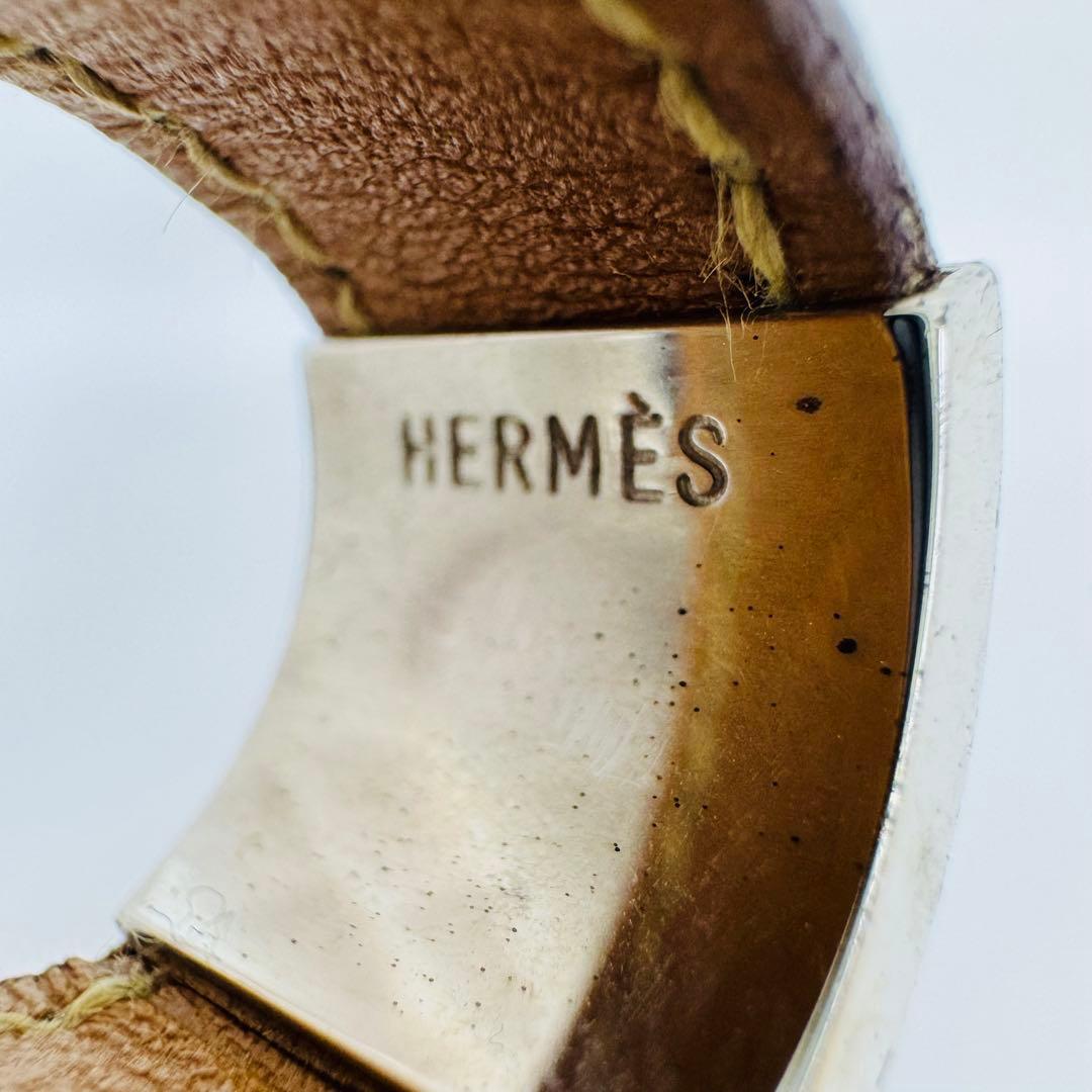✨HERMES✨エルメス✨レザー✨シルバー✨ブラウン✨Hロゴ✨ルーリーリング✨
