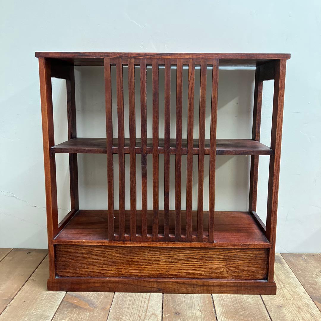 B-1 昭和レトロ 木製格子 飾り棚 2段 シェルフ オープンシェルフ 古道具