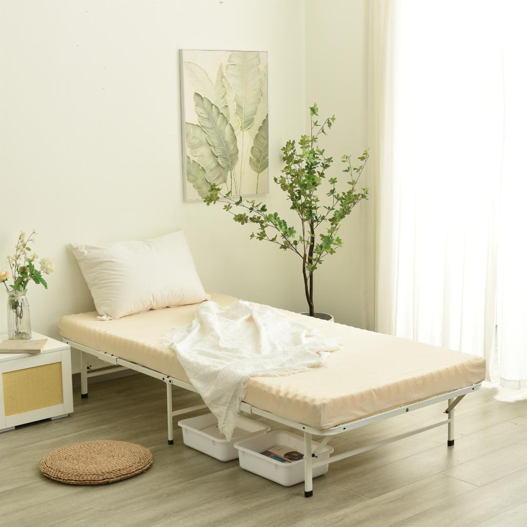 【マットレス付き】パイプベッド 折りたたみベッド シングル 組立簡単 ベッド収納