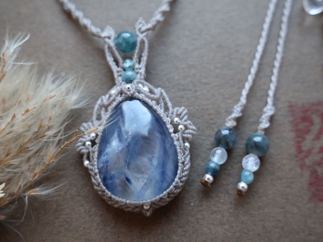 カイヤナイトインクォーツ(日本鑑別あり) マクラメ　ネックレス