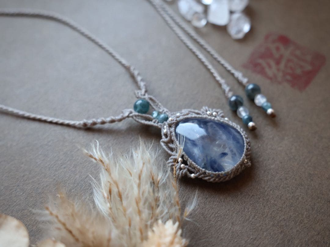 カイヤナイトインクォーツ(日本鑑別あり) マクラメ　ネックレス