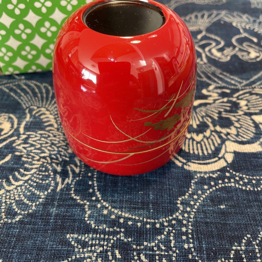 漆器　　茶道　棗　稲穂　朱色