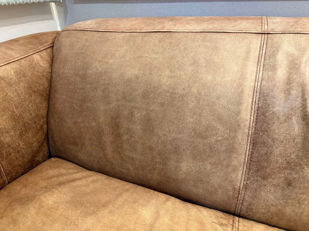 【送料費のみでの販売】ブラウン オイルレザー キャメル 3人掛けソファ