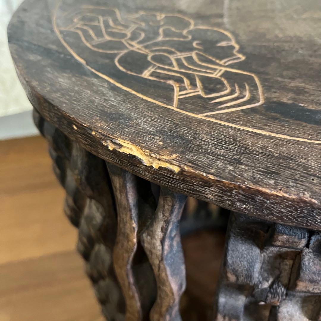 【アンティーク】① アジアン家具 木製 彫刻 木彫り サイドテーブル 古家具