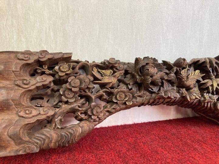 本紫檀無垢欄間一本彫り