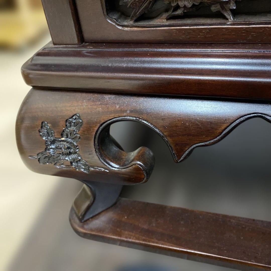 レア品 アジアンテイスト 家具 経机 ガラス ハスの花　彫刻 引出付 TB21