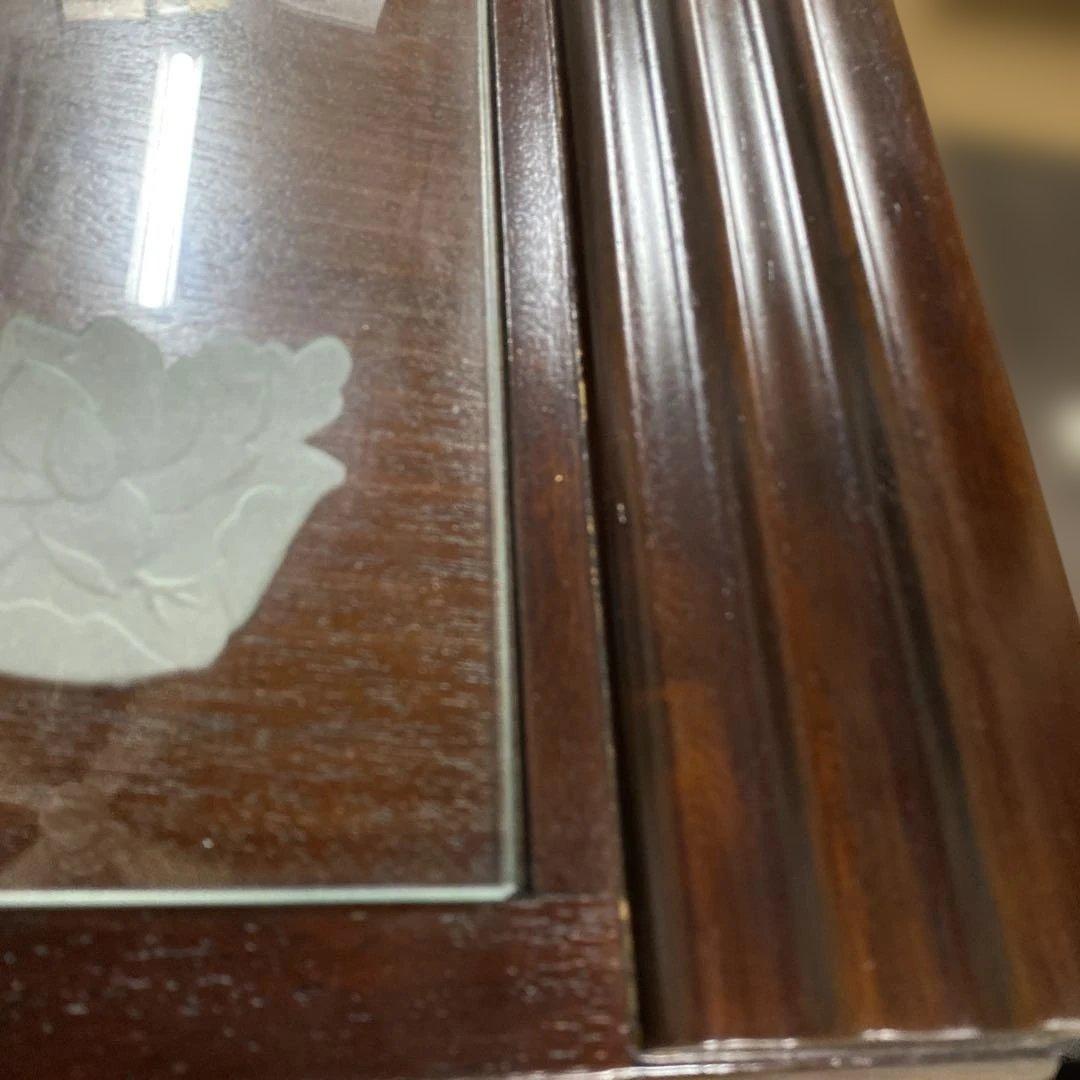 レア品 アジアンテイスト 家具 経机 ガラス ハスの花　彫刻 引出付 TB21