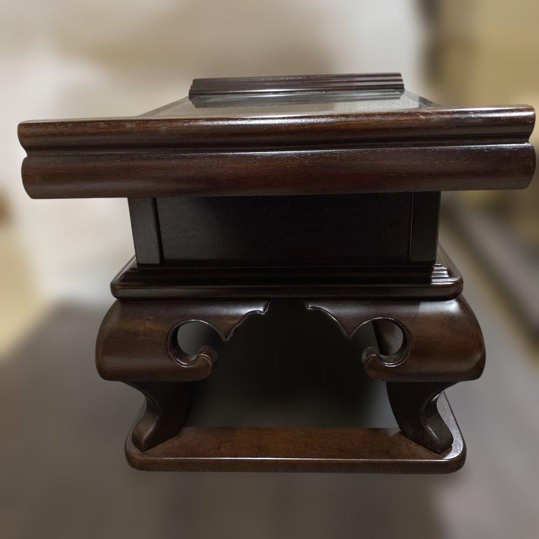 レア品 アジアンテイスト 家具 経机 ガラス ハスの花　彫刻 引出付 TB21