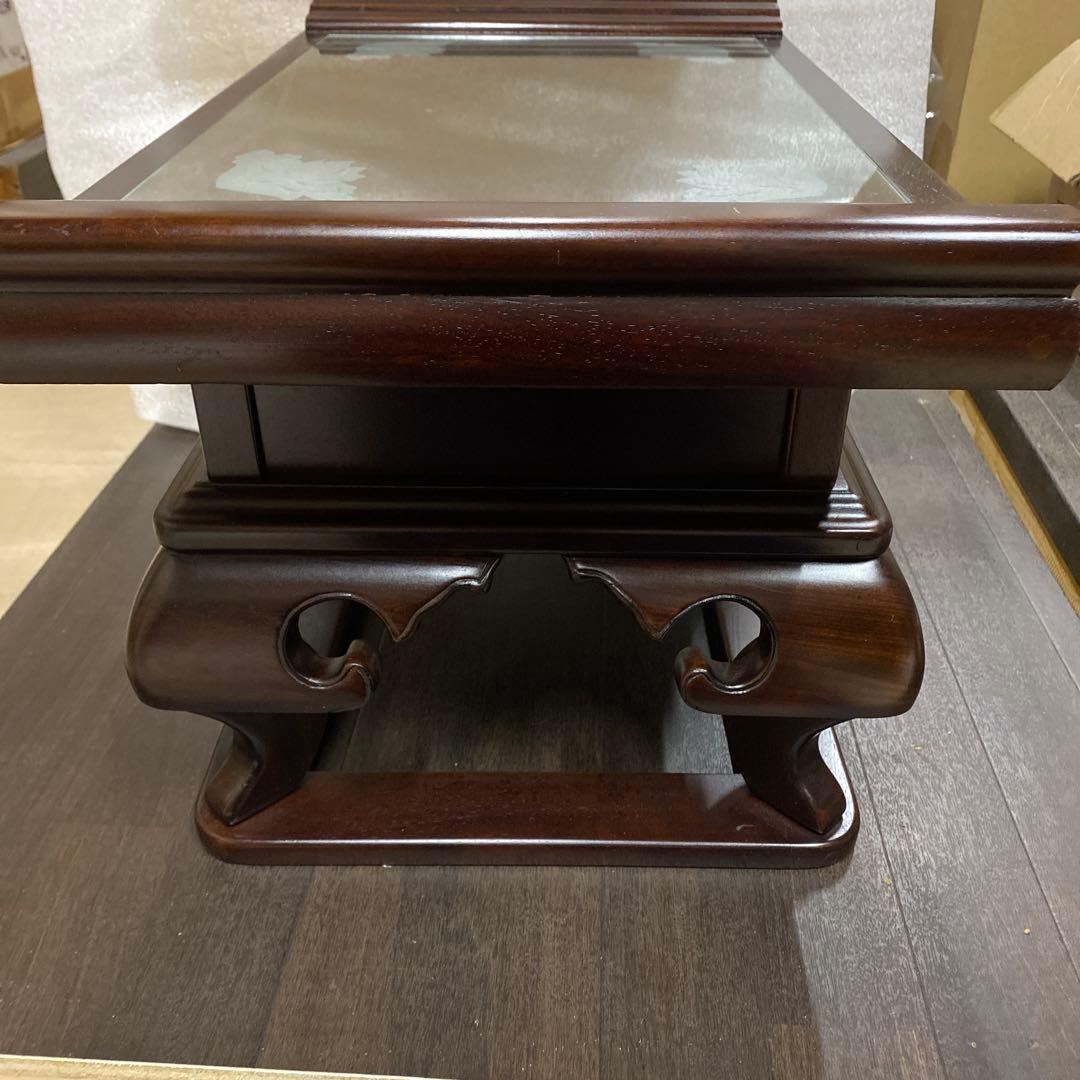 レア品 アジアンテイスト 家具 経机 ガラス ハスの花　彫刻 引出付 TB21