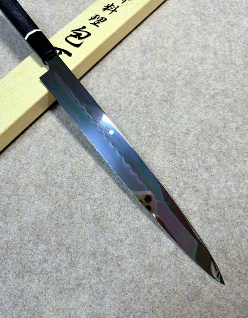 池田美和　刺身 柳刃　水本焼 白一鋼　全鏡面　尺　包丁　黒檀水牛八角柄