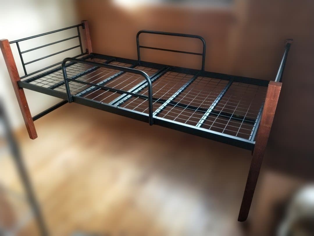 天然木脚ジョイントベッド ミドル ブラック×ブラウン 組み立て式　収納可能