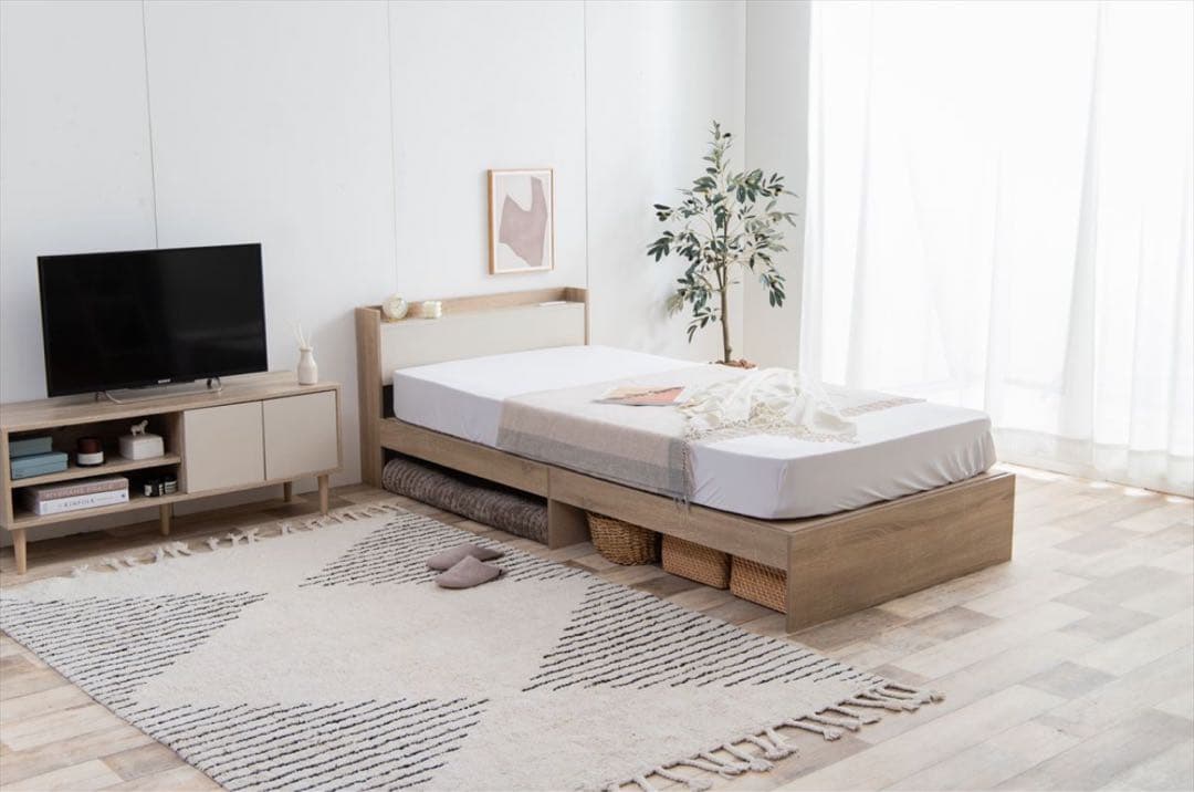 【新品未使用】宮棚&コンセント付き引き出し収納ベッド フレーム&マットレス付き