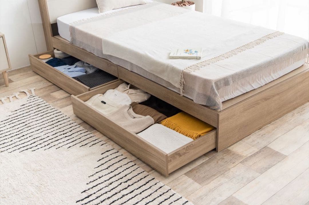 【新品未使用】宮棚&コンセント付き引き出し収納ベッド フレーム&マットレス付き