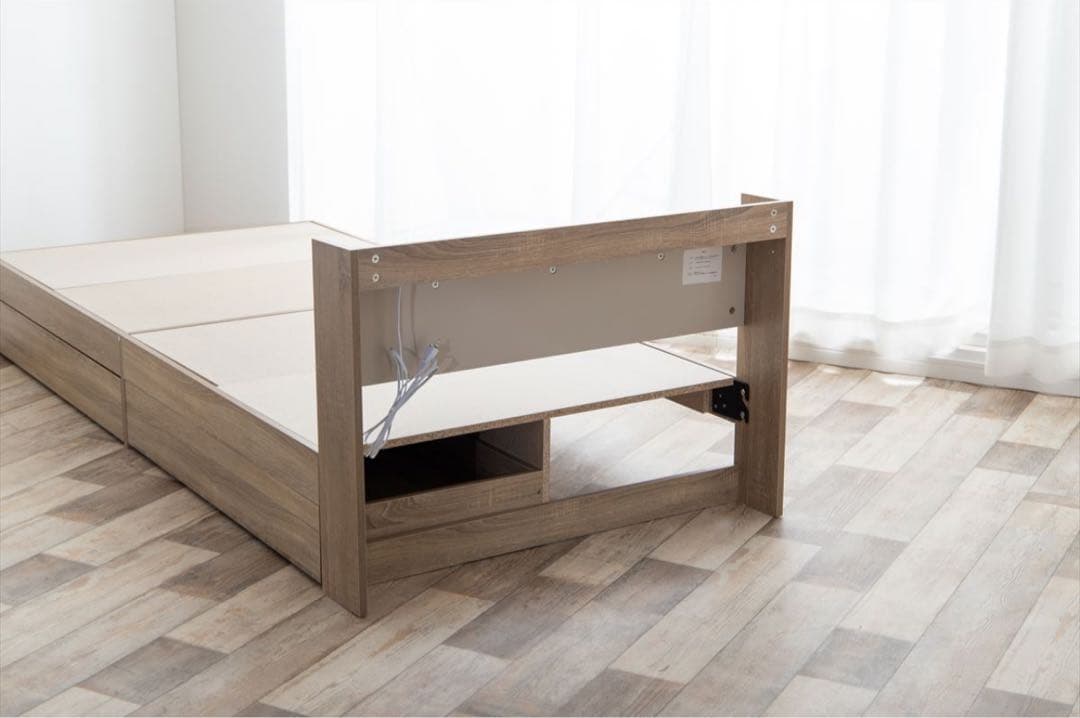 【新品未使用】宮棚&コンセント付き引き出し収納ベッド フレーム&マットレス付き