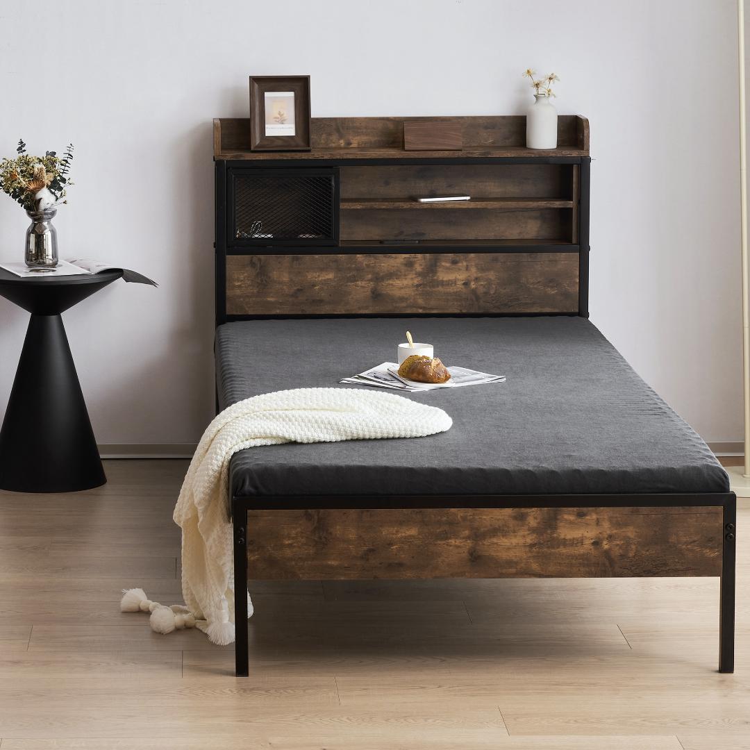 コンセント付きベッドフレーム シングルベッド パイプベッド　S・シングル