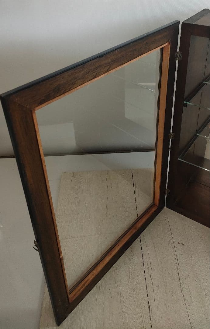 ミラーバック　木製　コレクションケース　ガラス扉