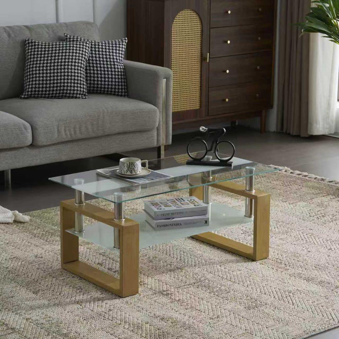 【新品】幅87.5cm強化ガラステーブル 口字型脚 収納棚付き