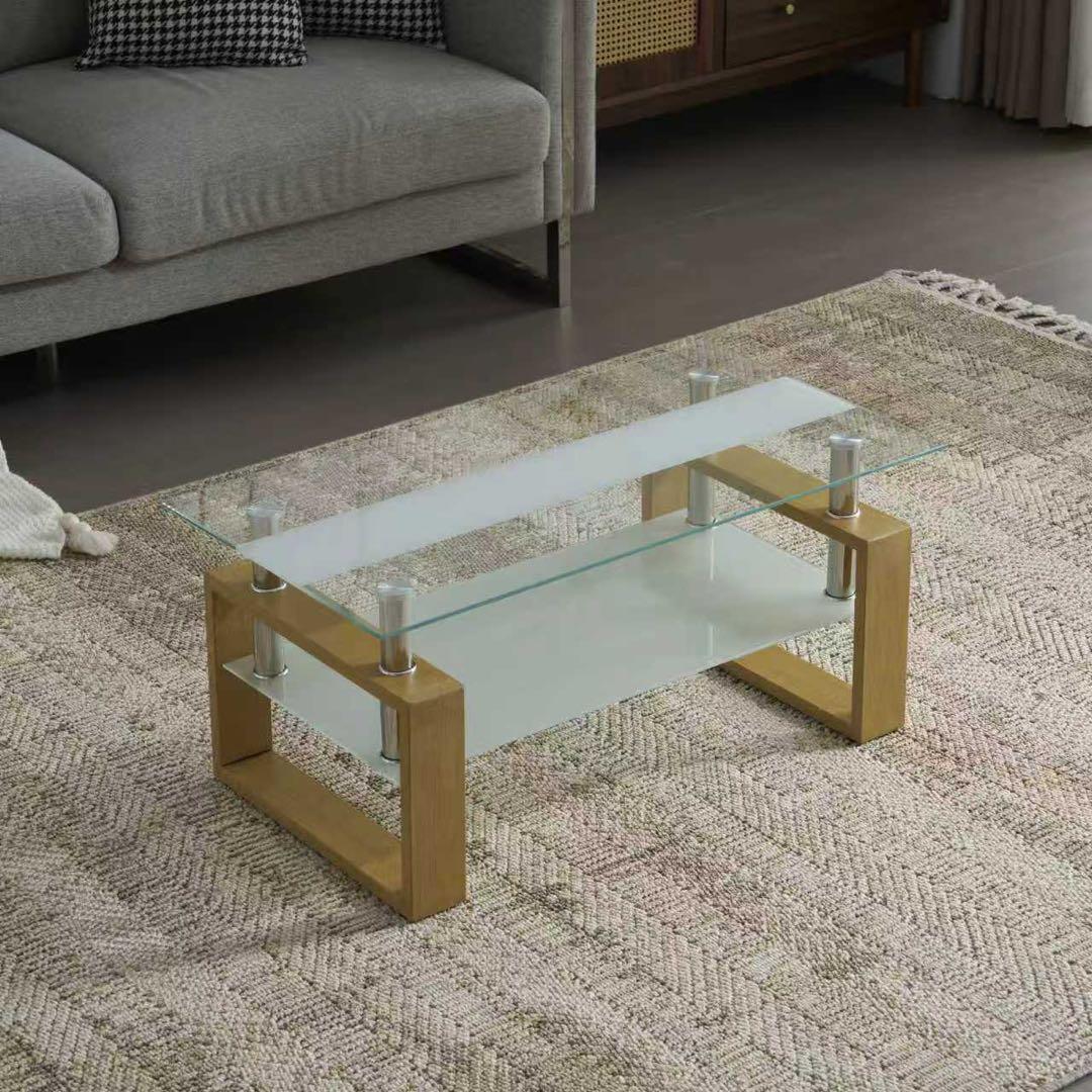 【新品】幅87.5cm強化ガラステーブル 口字型脚 収納棚付き