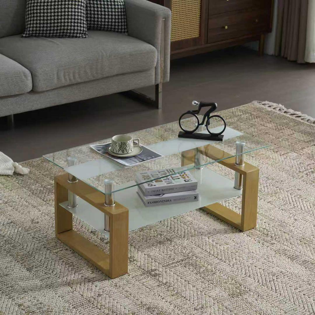 【新品】幅87.5cm強化ガラステーブル 口字型脚 収納棚付き