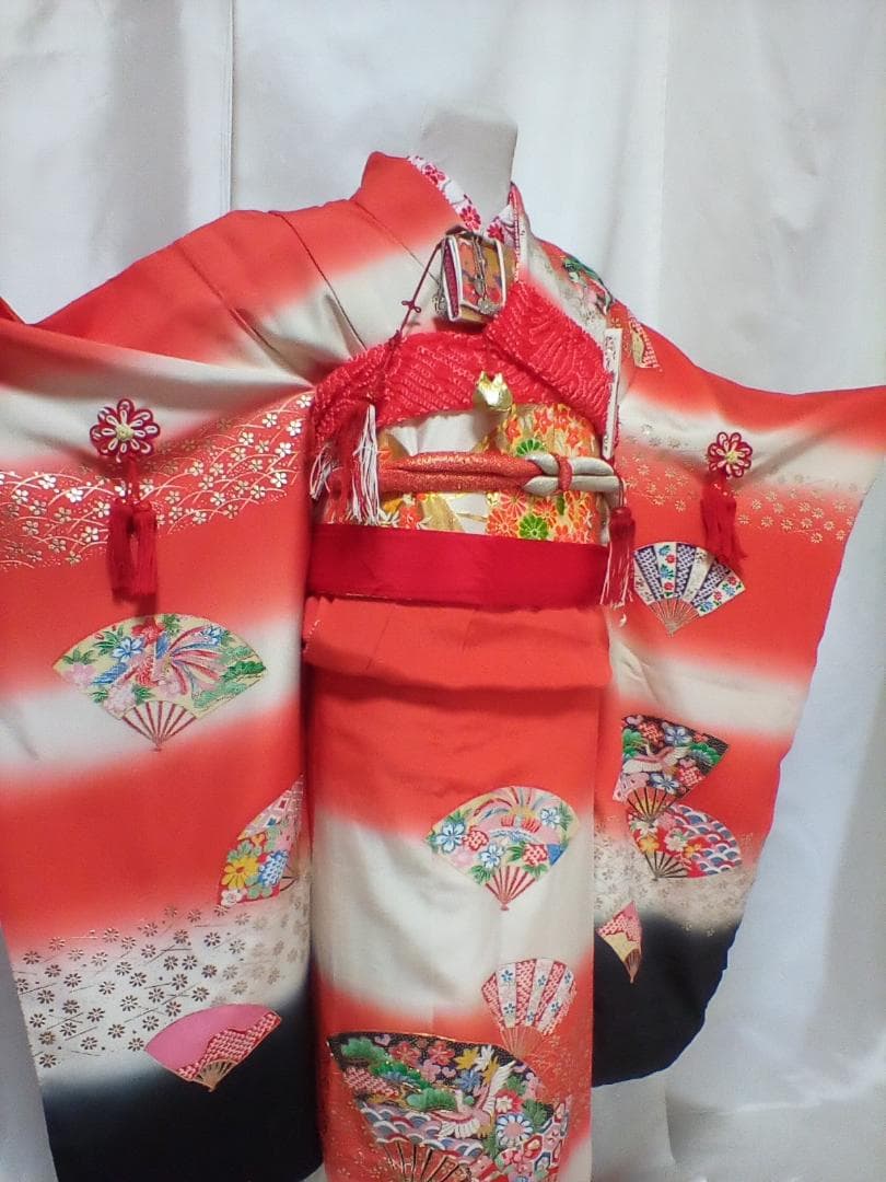 七五三　７歳　正絹　 女の子　アンティーク着物コーディネート一式