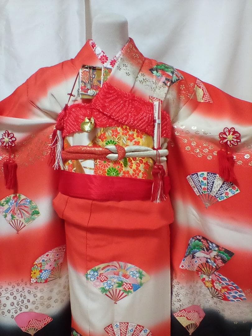 七五三　７歳　正絹　 女の子　アンティーク着物コーディネート一式