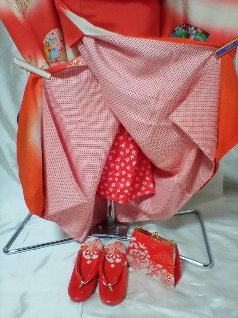 七五三　７歳　正絹　 女の子　アンティーク着物コーディネート一式