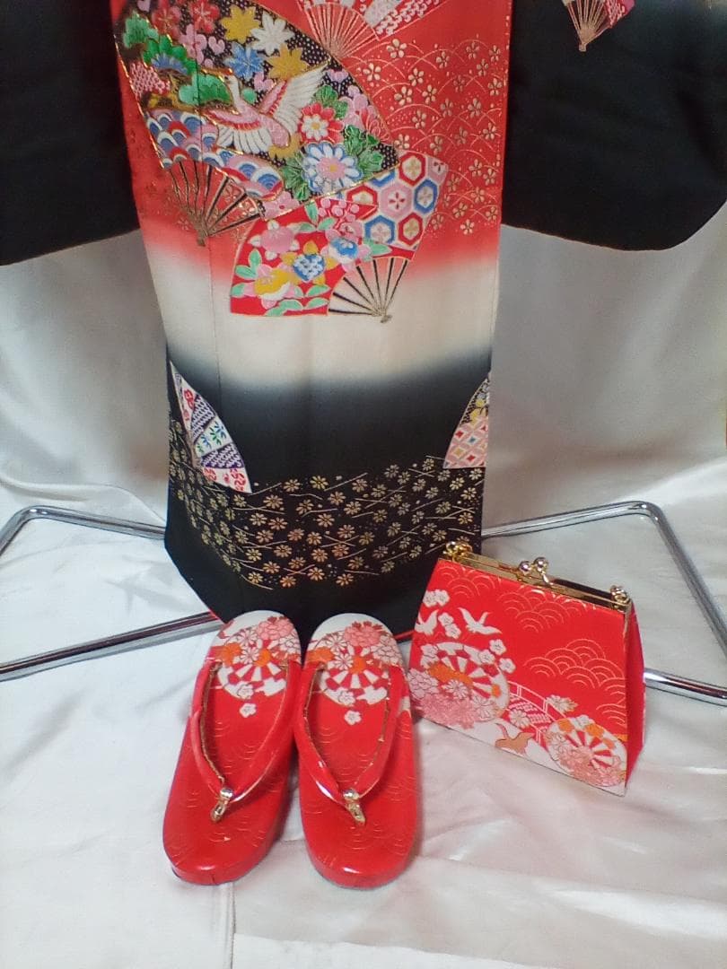 七五三　７歳　正絹　 女の子　アンティーク着物コーディネート一式