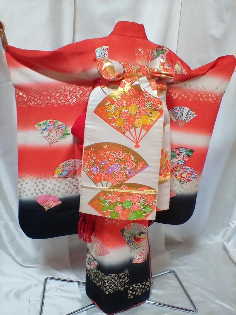 七五三　７歳　正絹　 女の子　アンティーク着物コーディネート一式