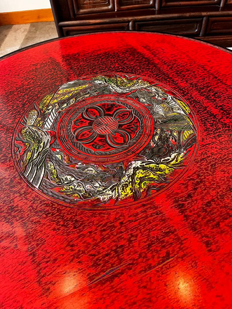 中国骨董 唐家具 飾彫り 円卓 座卓 ちゃぶ台 センターテーブル 古家具