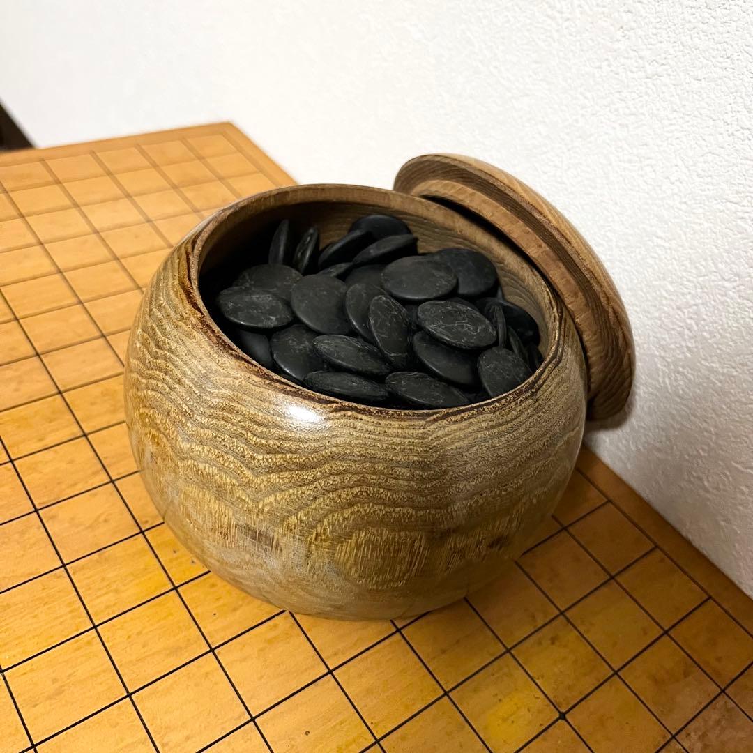 【高級セット】国産 極厚 囲碁 本榧 ヘソ 脚付き 蛤碁石 那智黒