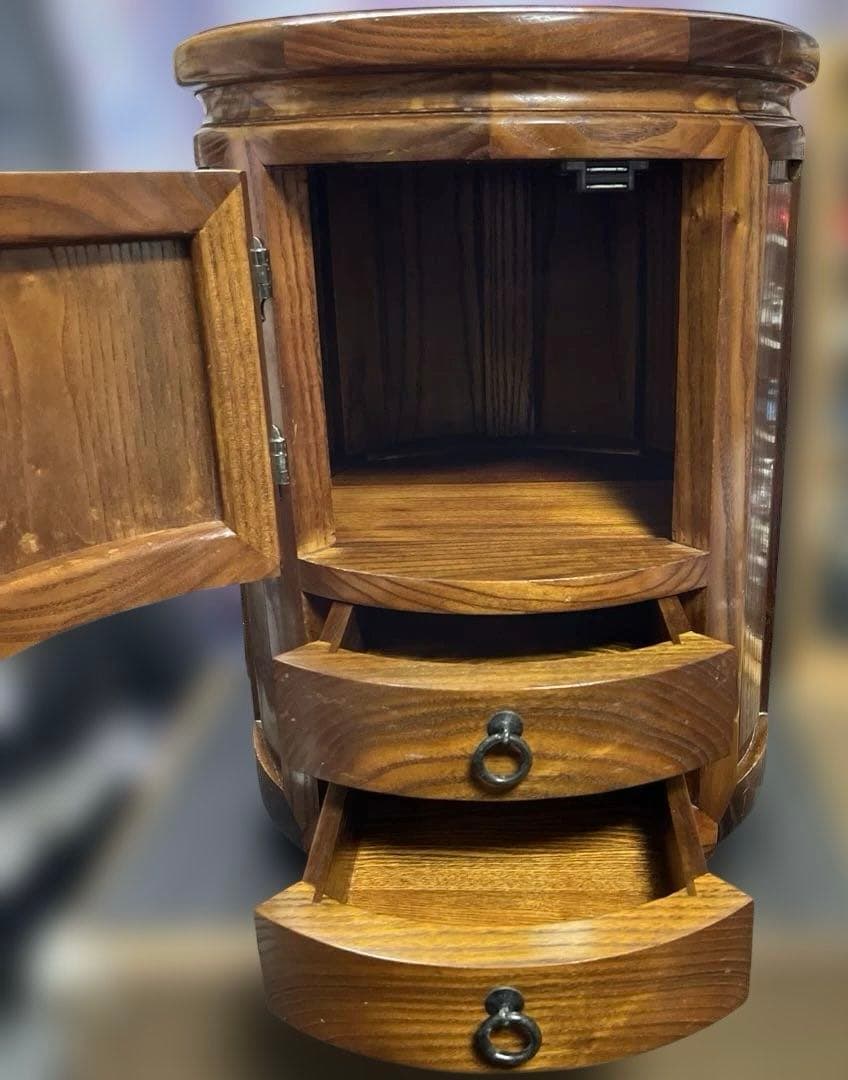 レトロ木製丸型スツール　アンティーク　花台　　椅子