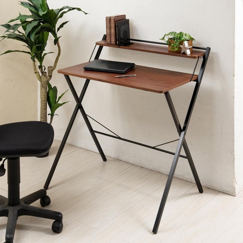 《新品・送料無料》幅80cm◎棚付折りたたみワークデスク テーブル　木目