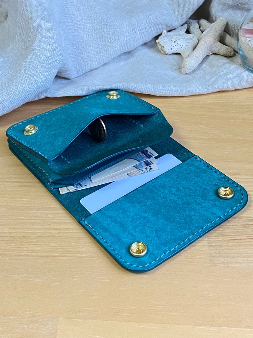 【受注制作】本革／ショートトラッカーウォレット／ターコイズ×真鍮