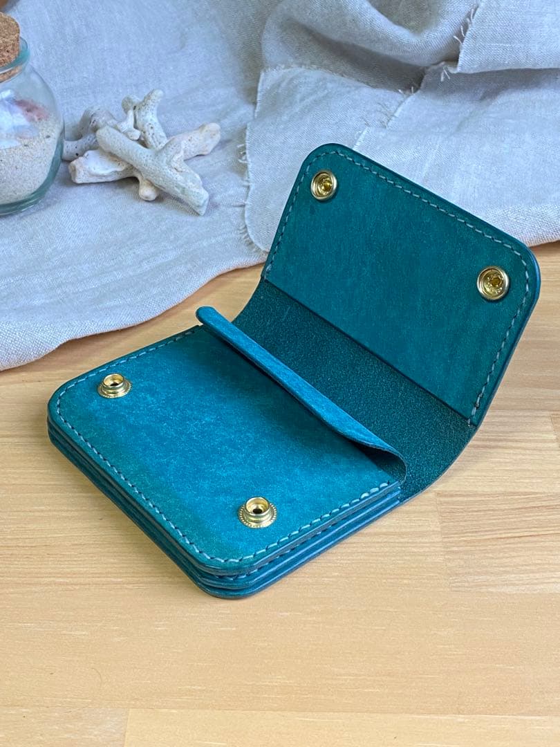 【受注制作】本革／ショートトラッカーウォレット／ターコイズ×真鍮