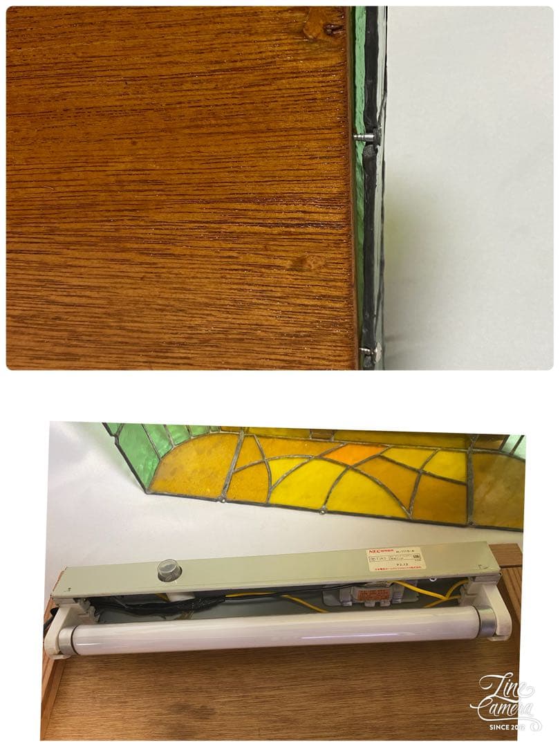 1065❣️フクロウ　木製レリーフ　ステンドグラス　ライト