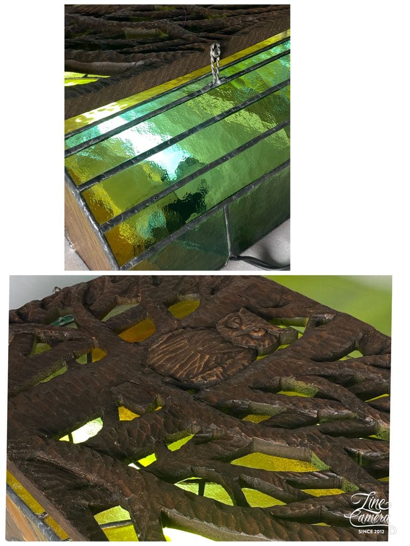 1065❣️フクロウ　木製レリーフ　ステンドグラス　ライト