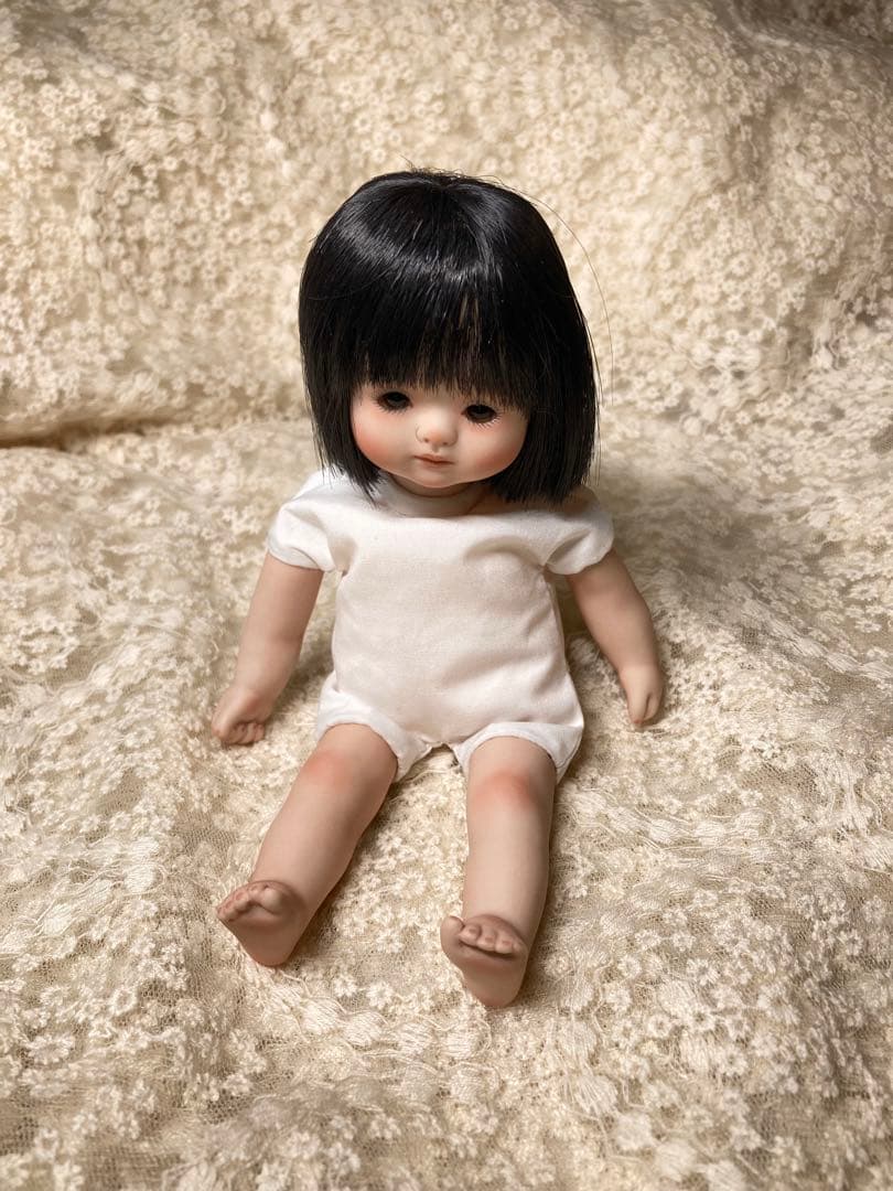 創作ビスクドール 小さな市松人形 文化人形とエプロン 帽子セット